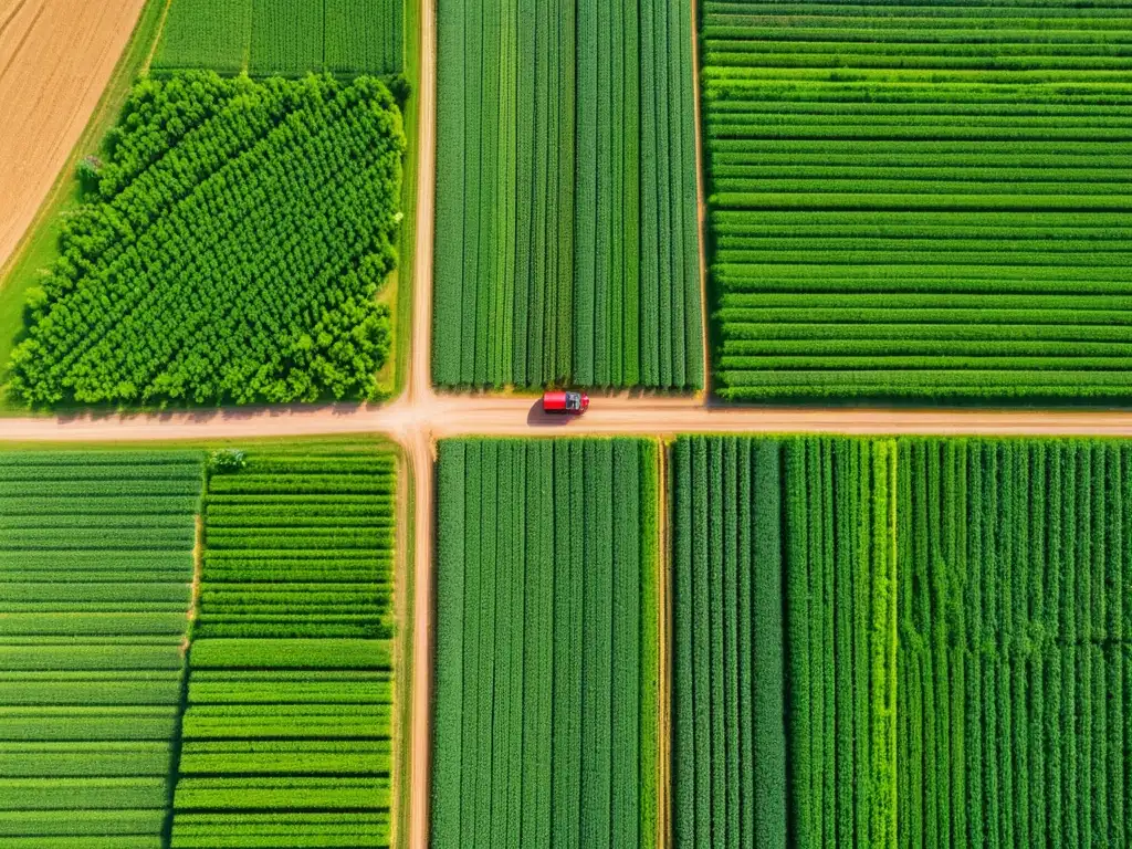 Agricultura de precisión: tecnología innovadora en la producción de alimentos con maquinaria y drones en campo verde y exuberante