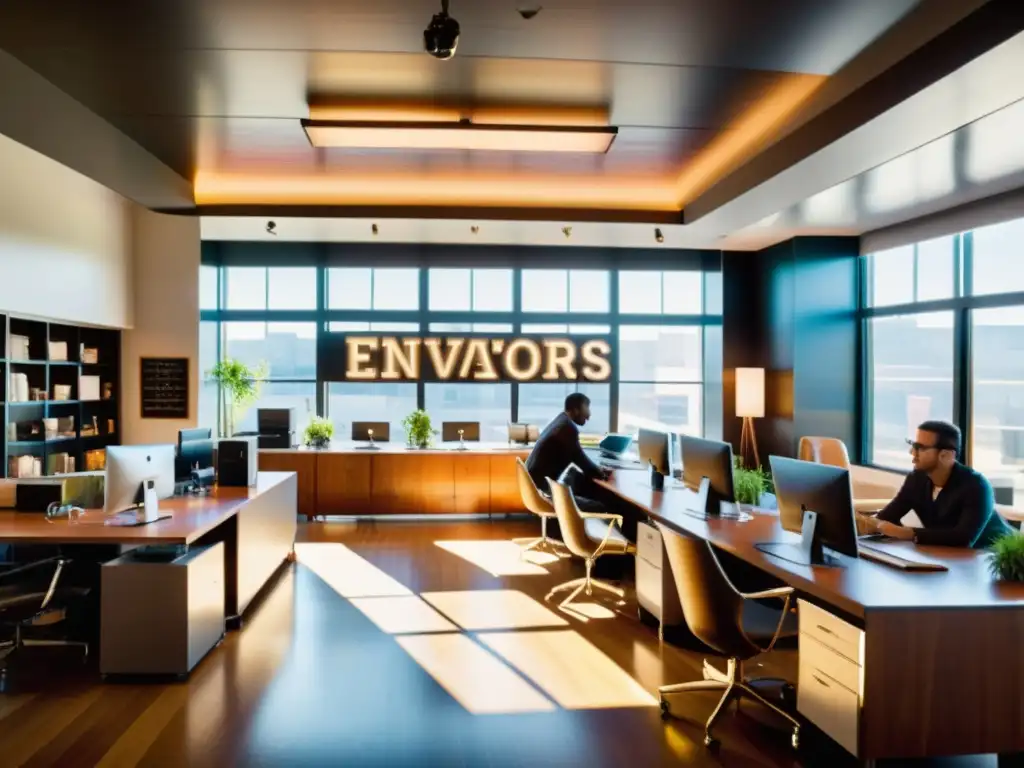 Innovación vintage en moderna oficina tech Un animado espacio de trabajo en una startup tecnológica vintage, reflejando la cultura creativa y avanzada