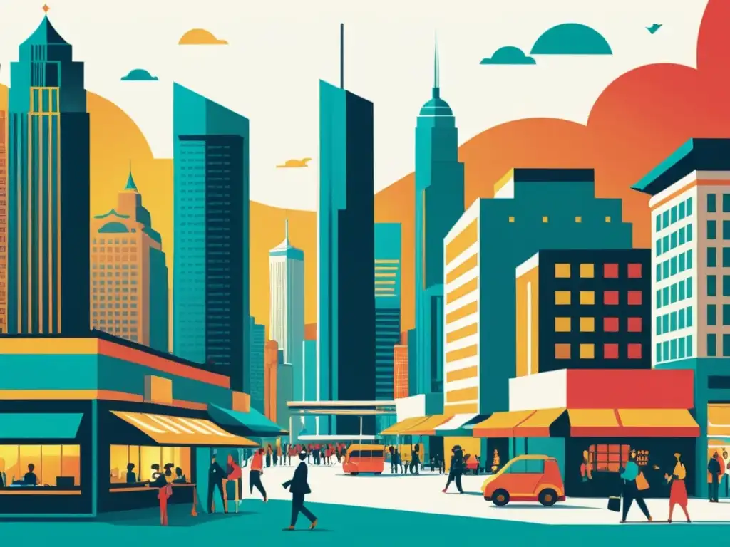 Mercado vibrante en ciudad emergente: emprendedores y tecnología Animado mercado emergente con arquitectura tradicional y rascacielos modernos, reflejo de estrategias capital riesgo startups tecnológicas en una ciudad vibrante