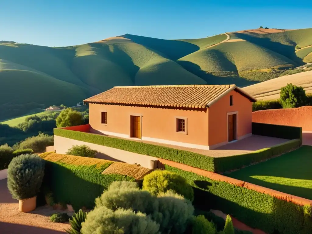 Antigua construcción española con techo de tejas rojas y paredes de corcho, destacando su papel pionero en avance materiales aislantes construcción