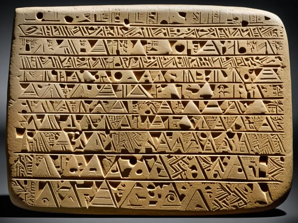 Antigua tableta de arcilla con escritura cuneiforme Mesopotamia, evocando sabiduría y herencia cultural