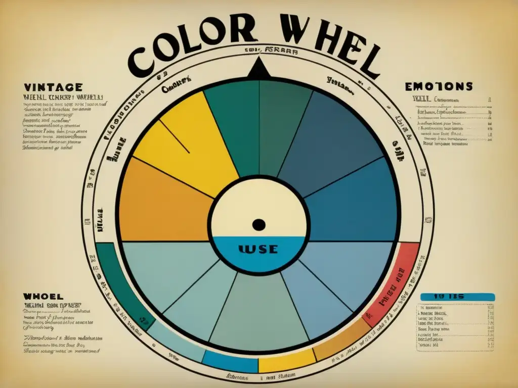 Un antiguo gráfico de rueda de colores con descripciones detalladas sobre el uso del color en comunicación