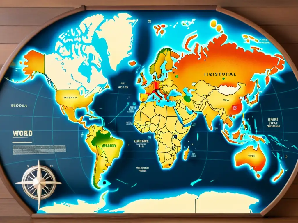 Un antiguo mapa del mundo resalta la infraestructura energética y rutas de vehículos eléctricos