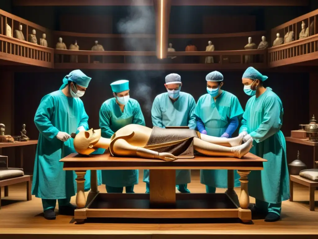 En un antiguo teatro quirúrgico, médicos realizan una trepanación