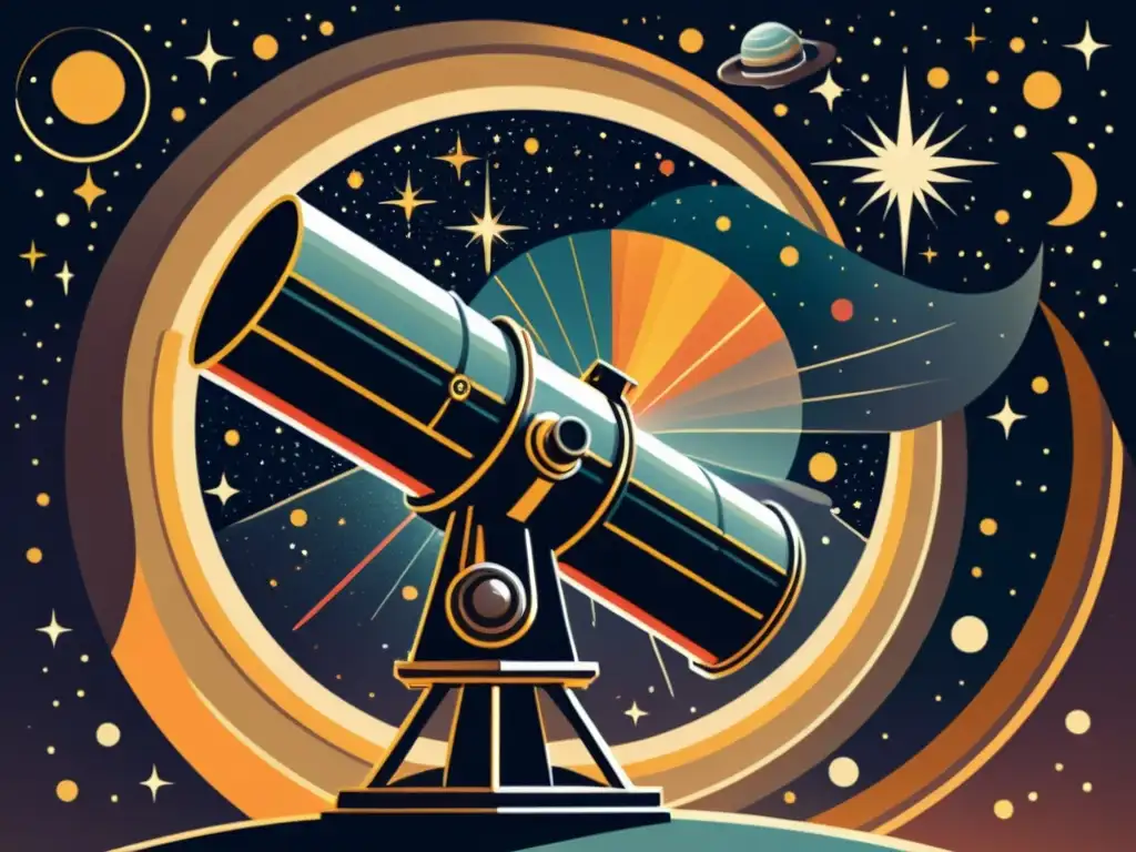Telescopio vintage con tecnología láser explorando el cosmos Un antiguo telescopio espacial con tecnología láser explorando el cosmos, destacando la historia del desarrollo del láser