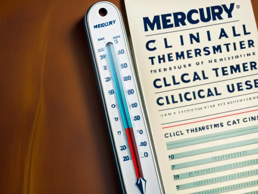 Anuncio vintage de termómetro clínico de mercurio, simbolizando el origen y evolución del termómetro clínico con elegancia y precisión histórica