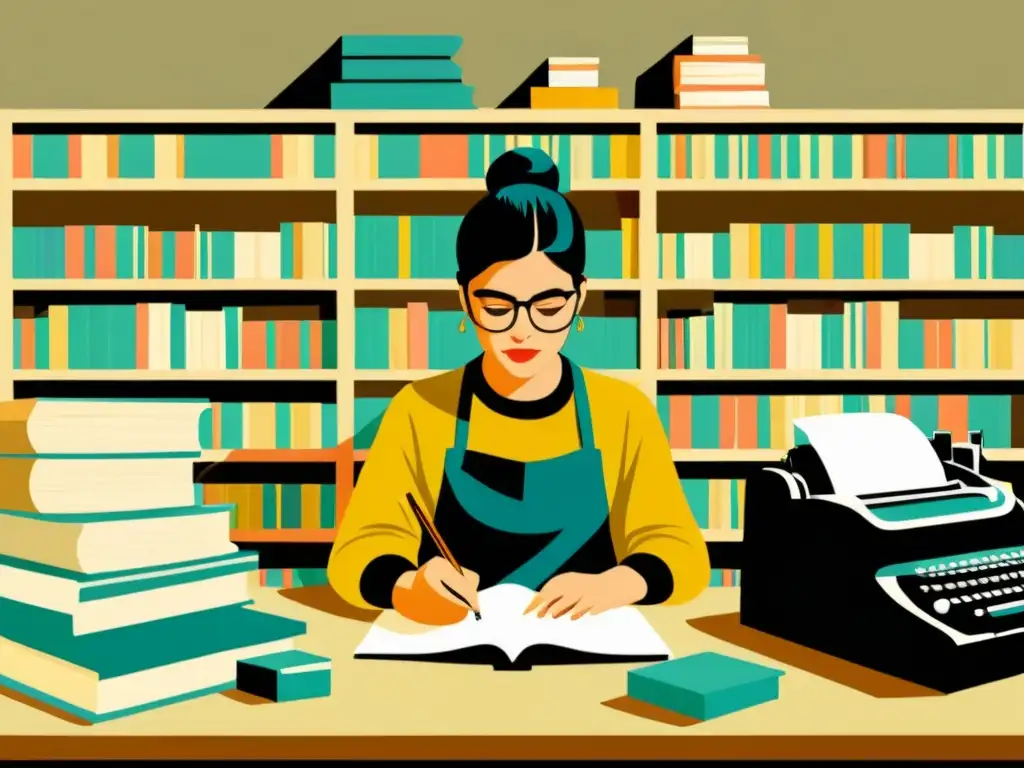 Artista independiente rodeado de libros y suministros, transmitiendo la importancia de la propiedad intelectual para creadores en un entorno tecnológico