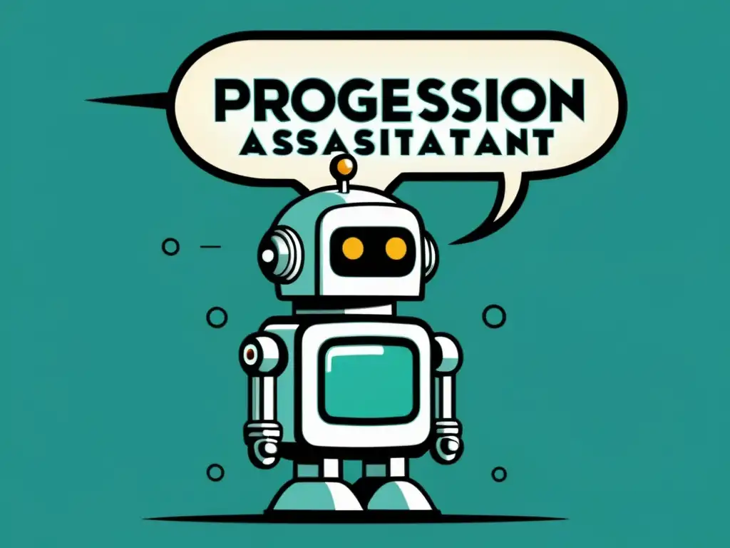 Avance de IA: de asistente virtual a conversación sofisticada Ilustración vintage de la evolución de los asistentes virtuales, desde simples comandos a diálogos complejos en un robot retro futurista
