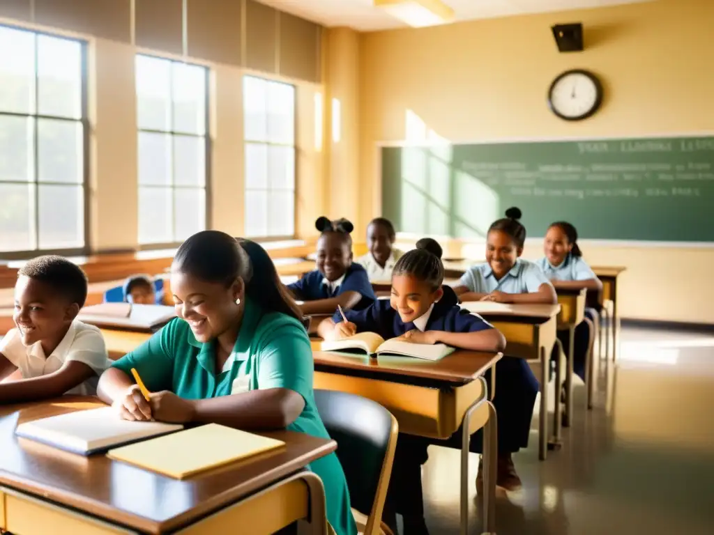 Una aula vintage llena de estudiantes diversos participando en actividades de aprendizaje individualizado con Big Data