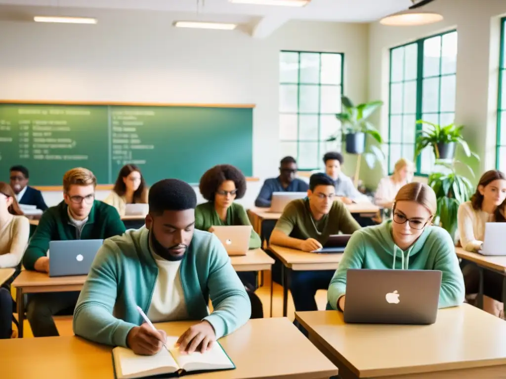 Una aula virtual llena de diversidad, donde estudiantes de todas las edades y orígenes participan en cursos online masivos gratuitos