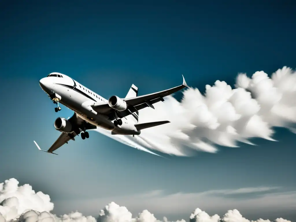 Un avión a reacción surca el cielo dejando una estela de vapor, simbolizando el impacto en la industria del transporte