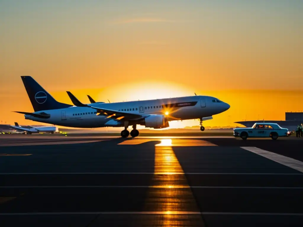 Aviones clásicos y modernos en una pista de aterrizaje al atardecer, ilustrando los desafíos del piloto automático en vuelos autónomos