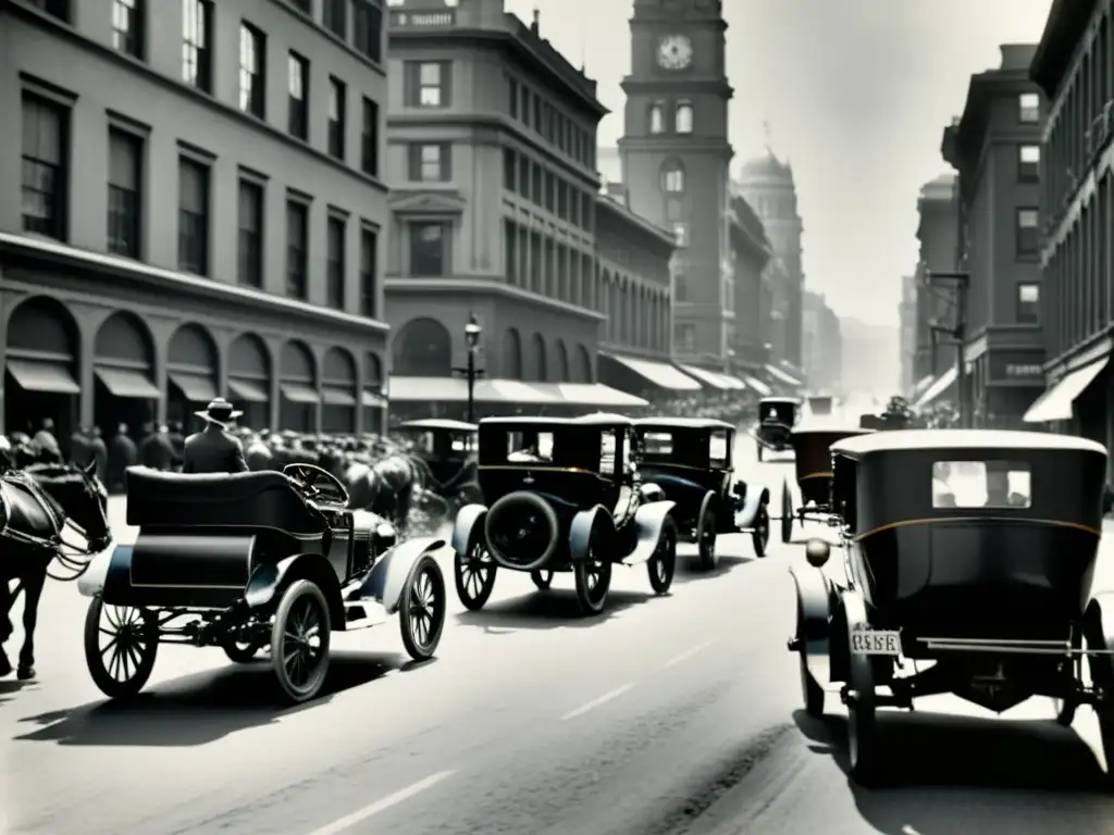 Una fotografía en blanco y negro muestra la impactante transformación urbana y el impacto social y ambiental del motor de combustión en el siglo XX