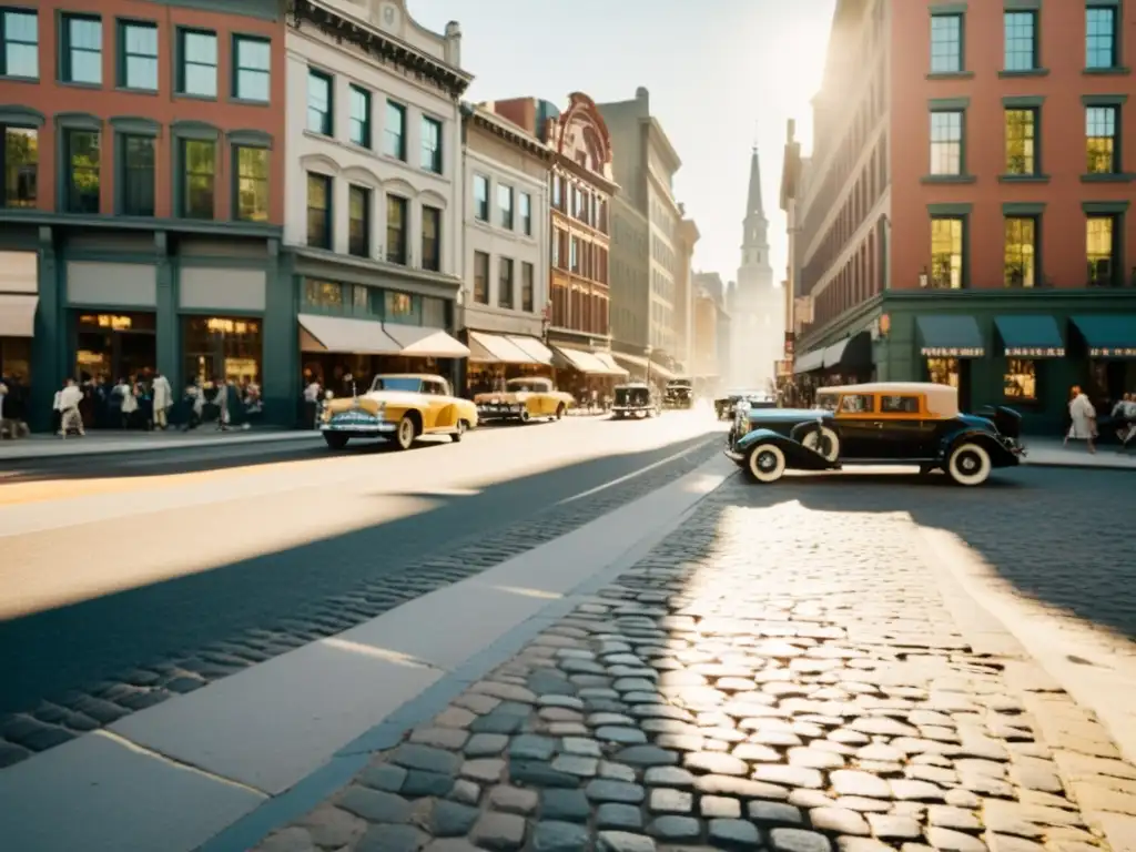 Una bulliciosa calle de la ciudad con edificios históricos y una mezcla de encanto vintage y energía moderna