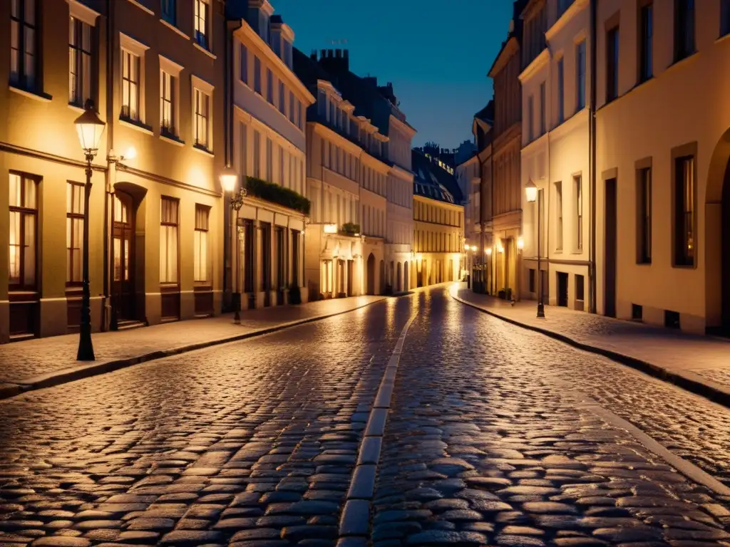 Una calle de la ciudad iluminada por lámparas LED, creando una atmósfera nostálgica y acogedora