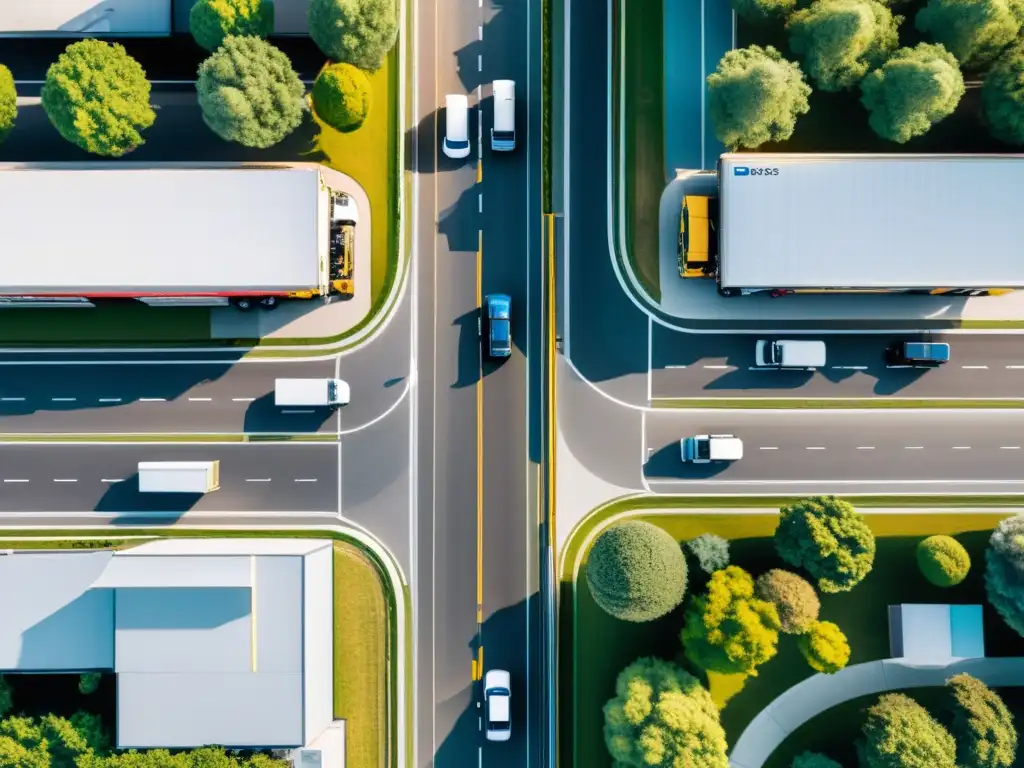 Un centro logístico bullicioso con vehículos de entrega navegando por rutas precisas con GPS, mostrando la influencia del GPS en logística