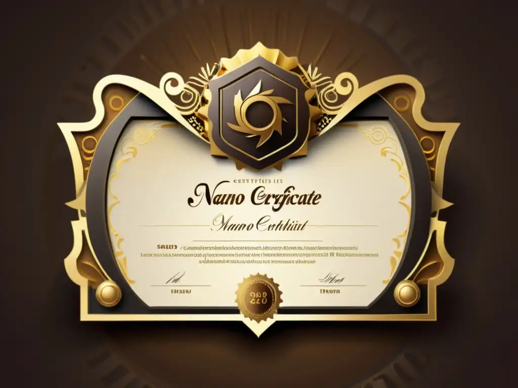 Certificado de nano grado con diseño vintage, detalles ornamentados y letras doradas