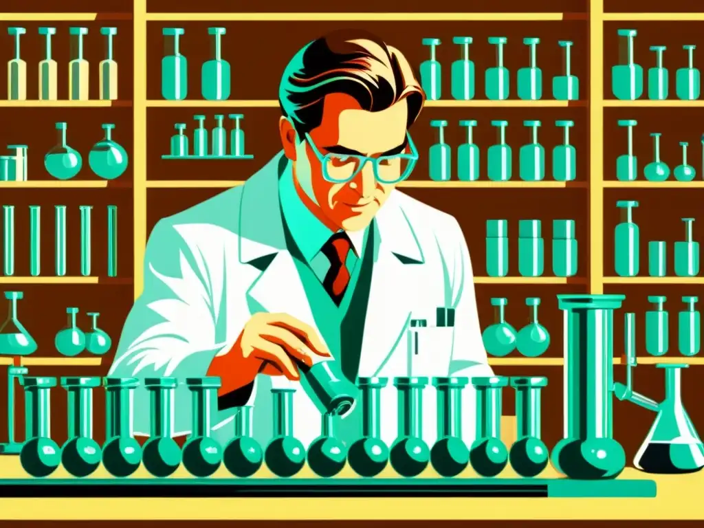 Un científico manipula con cuidado hebras de ADN en un laboratorio vintage, evocando la exploración ética y tecnológica en la edición genética