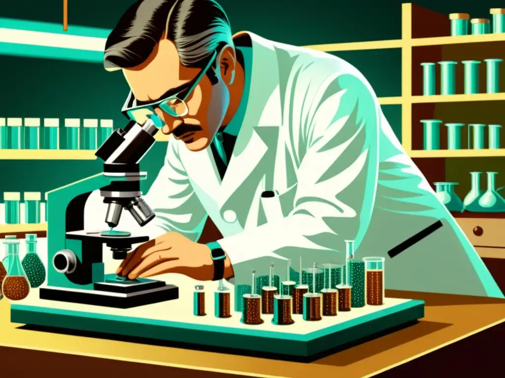 Un científico en un laboratorio manipula nanomateriales bajo un microscopio, destacando la precisión y el potencial de la nanotecnología