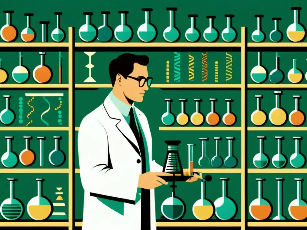 Un científico manipula el ADN con precisión en un laboratorio vintage