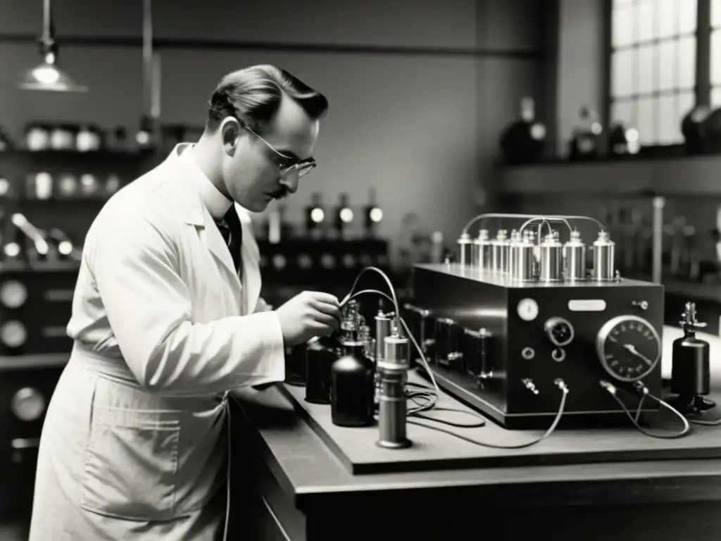 Un científico ajusta un prototipo de carga de batería en un laboratorio antiguo