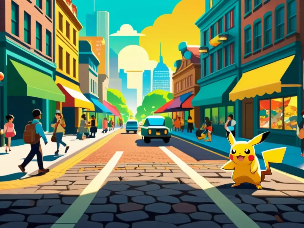 Una ciudad animada con Pokémon en Realidad Aumentada, muestra la revolución de Pokémon GO y la integración de lo virtual y físico