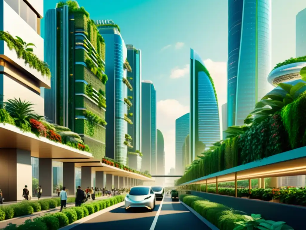 Una ciudad futurista con nanotecnología, soluciones ambientales innovadoras y arquitectura vintage