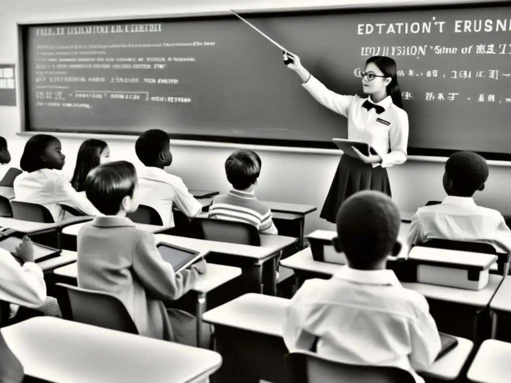 Una clase antigua con estudiantes usando tabletas