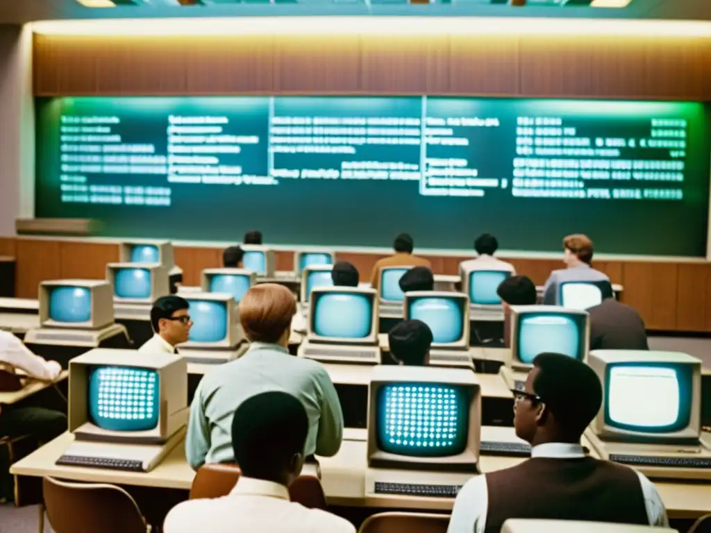 Clase bulliciosa de programación en los 60s