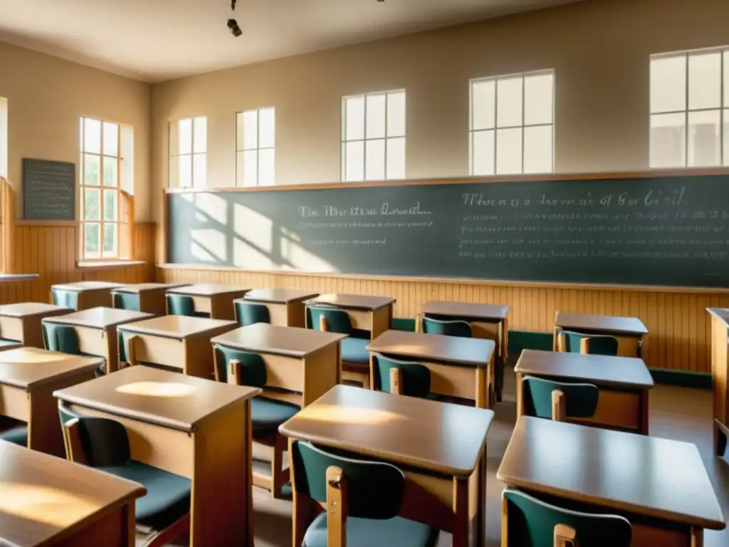 Clase vintage con profesor enseñando frente a pizarra, estudiantes tomando notas, mientras plataformas educativas reinventan aprendizaje