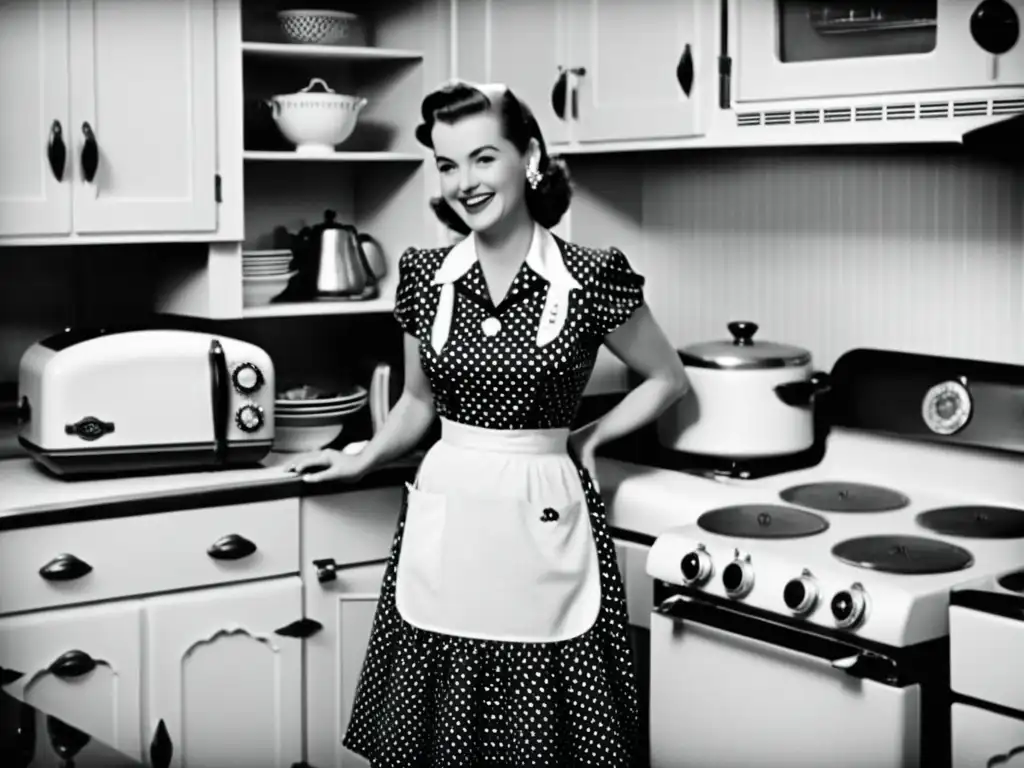 Una cocina vintage de los años 50 con la revolución del microondas en la cocina, llena de encanto y nostalgia retro