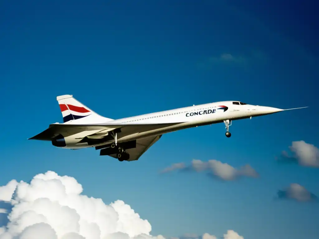 El Concorde Supersónico en vuelo, con su elegancia atemporal y legado histórico en la aviación