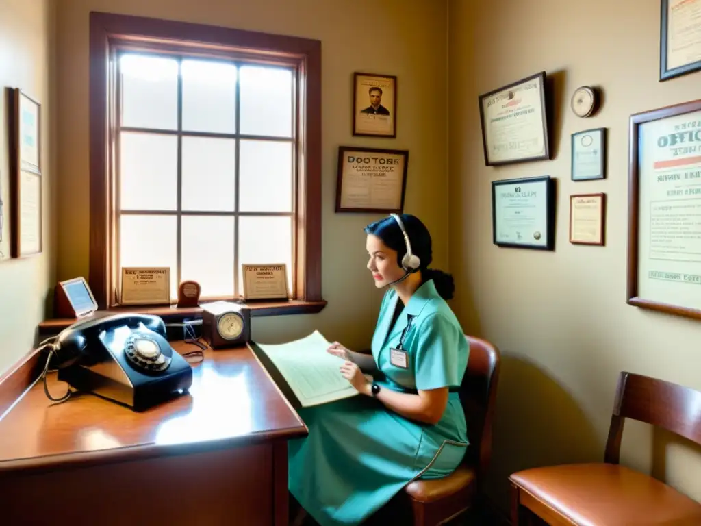 Un consultorio médico vintage con telemedicina en la era digital, el doctor consulta por teléfono con calidez y profesionalismo