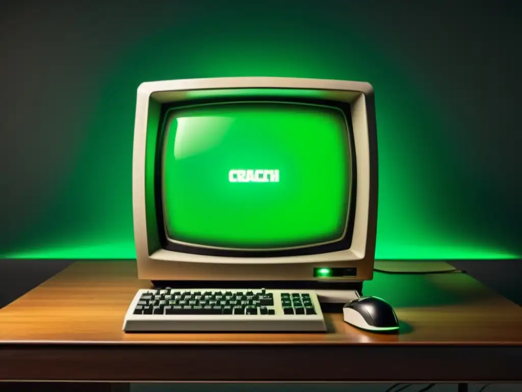 Robótica descifrando CAPTCHA en computadora vintage Desarrollo del CAPTCHA en inteligencia artificial: Intriga tecnológica en una sala con computadora vintage y mano robótica descifrando un código