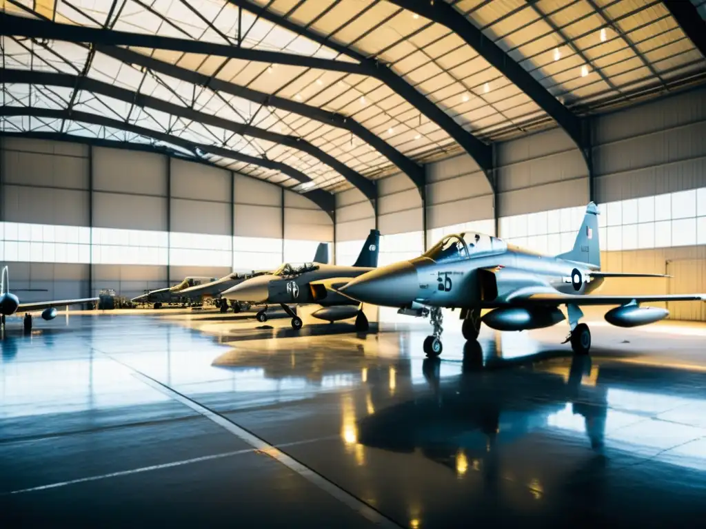 Desarrollo tecnológico aeronáutico durante la Segunda Guerra Mundial: Hangar de aviones de combate de la era WWII, mecánicos en uniformes de la época