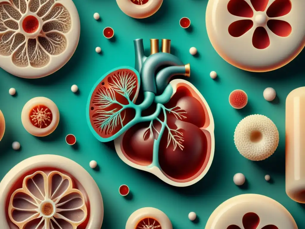 Ilustración médica vintage detallada en 3D de la bioimpresión para trasplantes futuros, evocando la precisión científica y la innovación médica