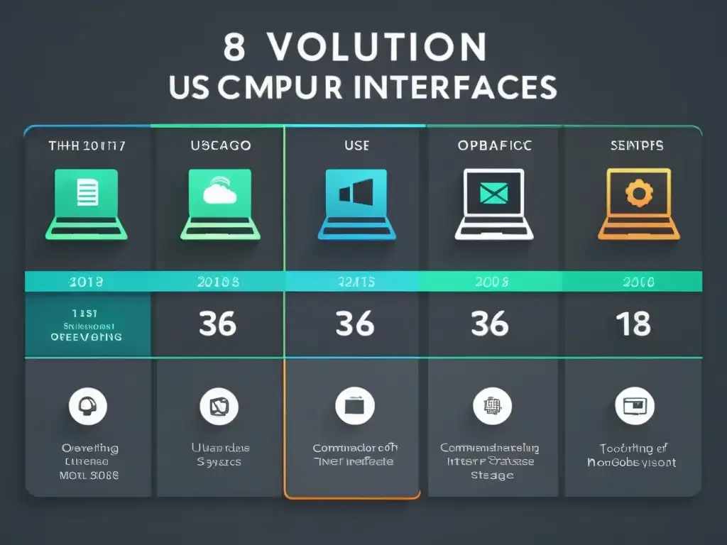 Detalle impresionante de la evolución de interfaces usuario computación, desde la línea de comandos hasta interfaces táctiles modernas