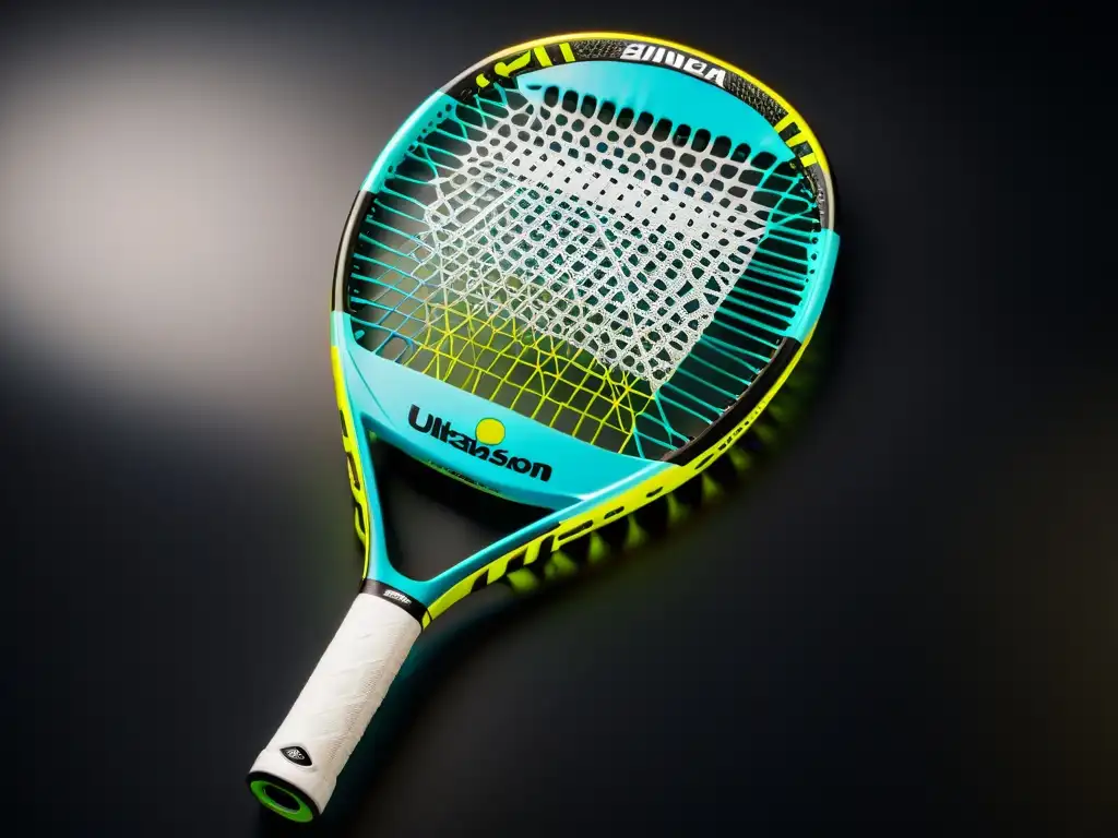 Pádel racket de diseño innovador y tecnología avanzada Detalle de raqueta de pádel de vanguardia, con diseño innovador y materiales de alta tecnología