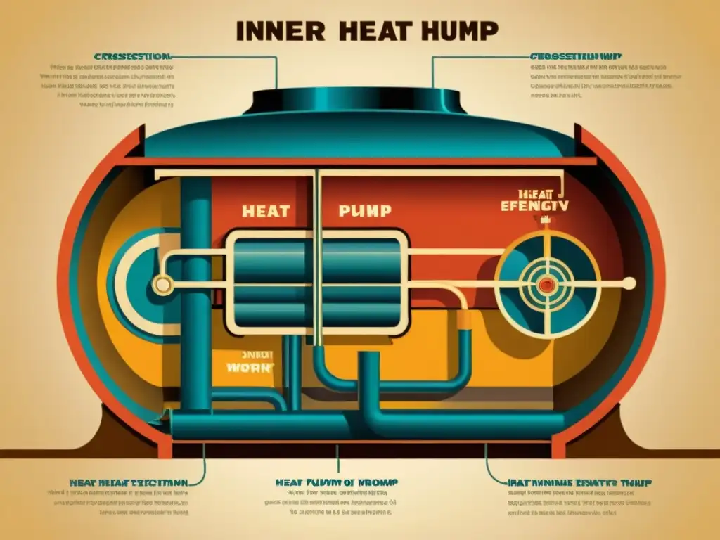 Detalle vintage de una bomba de calor, con diagrama y colores cálidos