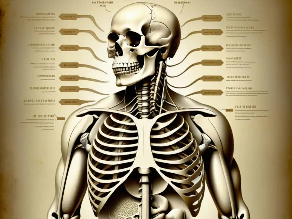 Detalle vintage de la anatomía humana con precisión, evocando la redescubriendo la anatomía a través de Vesalio