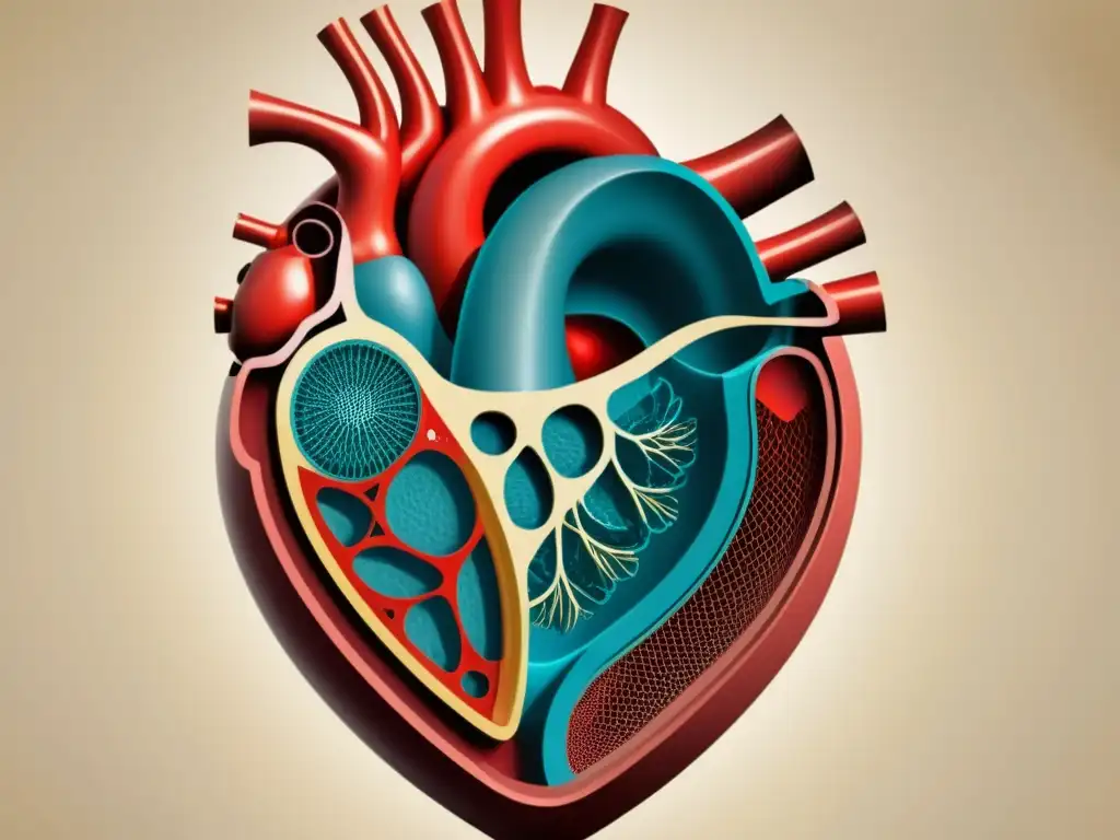 Detalle vintage de un moderno stent cardíaco, mostrando avances en catéteres y stents con diseño intrincado y tecnología avanzada