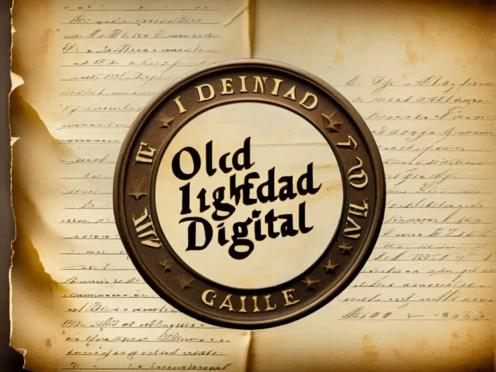 Un documento antiguo con el título 'Identidad Digital' y un sello vintage