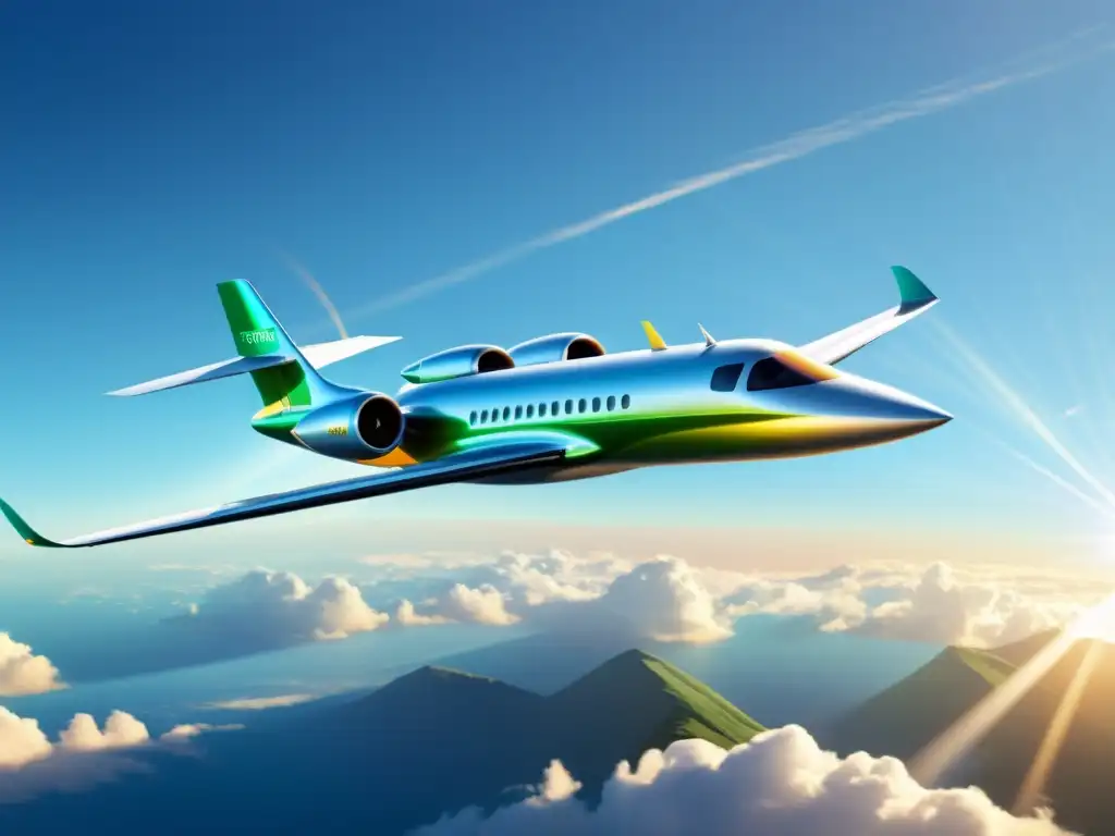 Avión eléctrico ecológico surcando el cielo azul con propulsión eléctrica aviones ecológicos