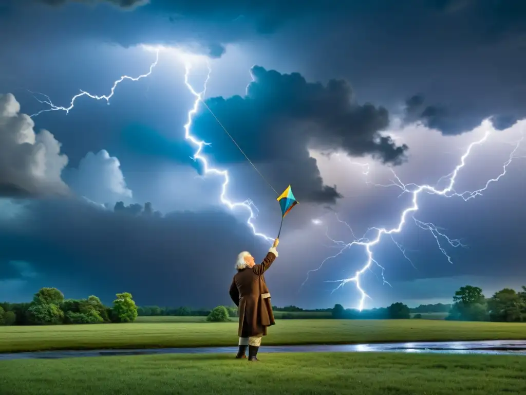 Benjamin Franklin descubre la electricidad en una tormenta con su cometa