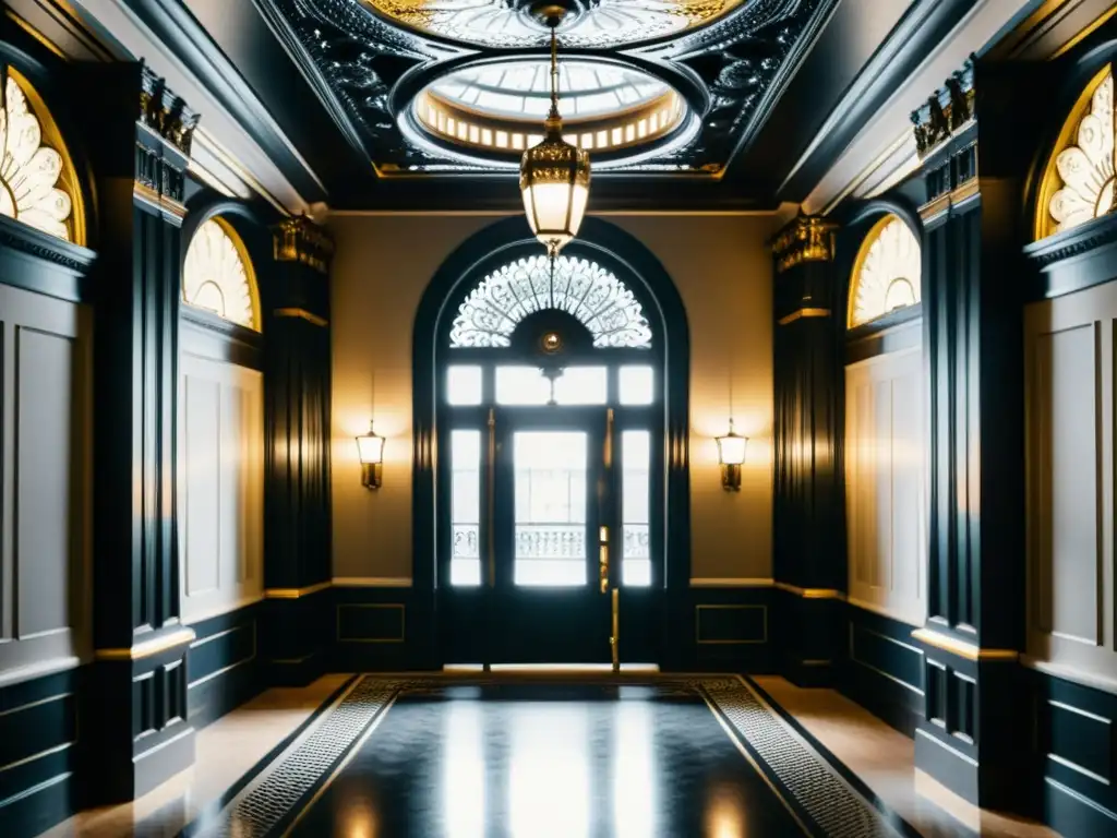 Un elegante ascensor con elaborado metalistería y techo detallado en un edificio histórico