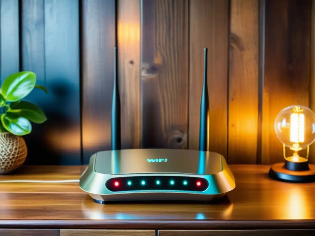 Un elegante router WiFi 6 en un ambiente vintage con tecnología moderna y decoración nostálgica