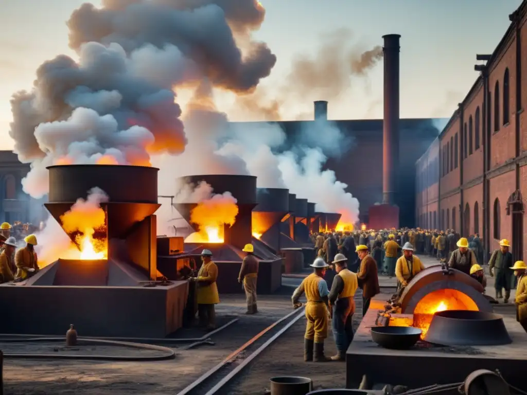 Empleados de la metalurgia en plena Revolución Industrial: un hervidero de actividad en una fundición de hierro