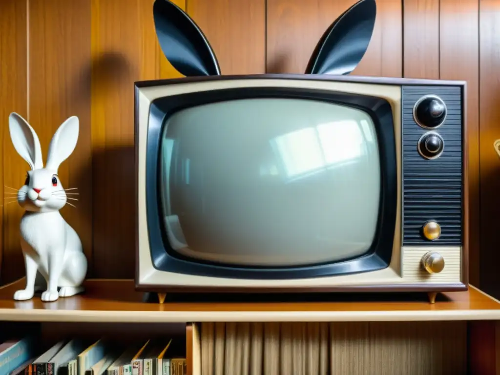 Una escena nostálgica con una televisión vintage, decoración retro y cálida iluminación, evocando la evolución del entretenimiento en era digital