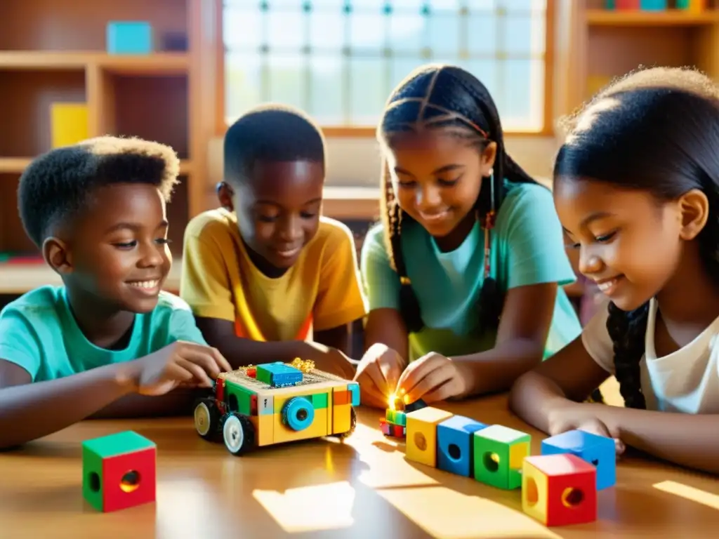 Estudiantes colaborando en proyectos de robótica educativa para inventores, mostrando creatividad e innovación