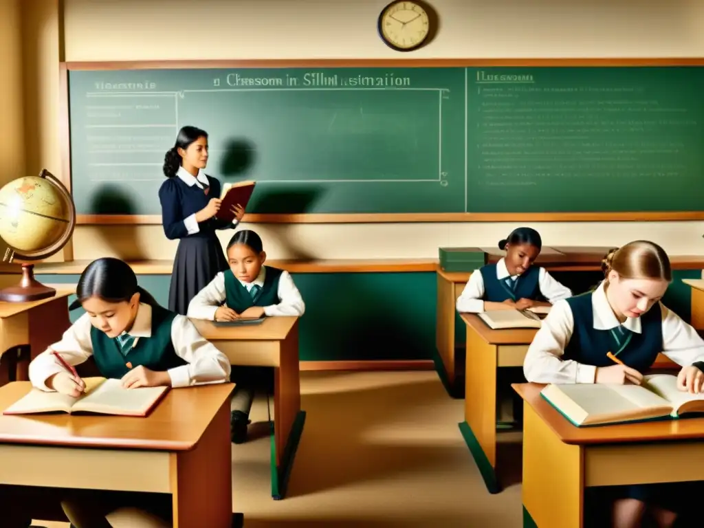 Estudiantes disfrutando de simulaciones educativas interactivas en un aula vintage